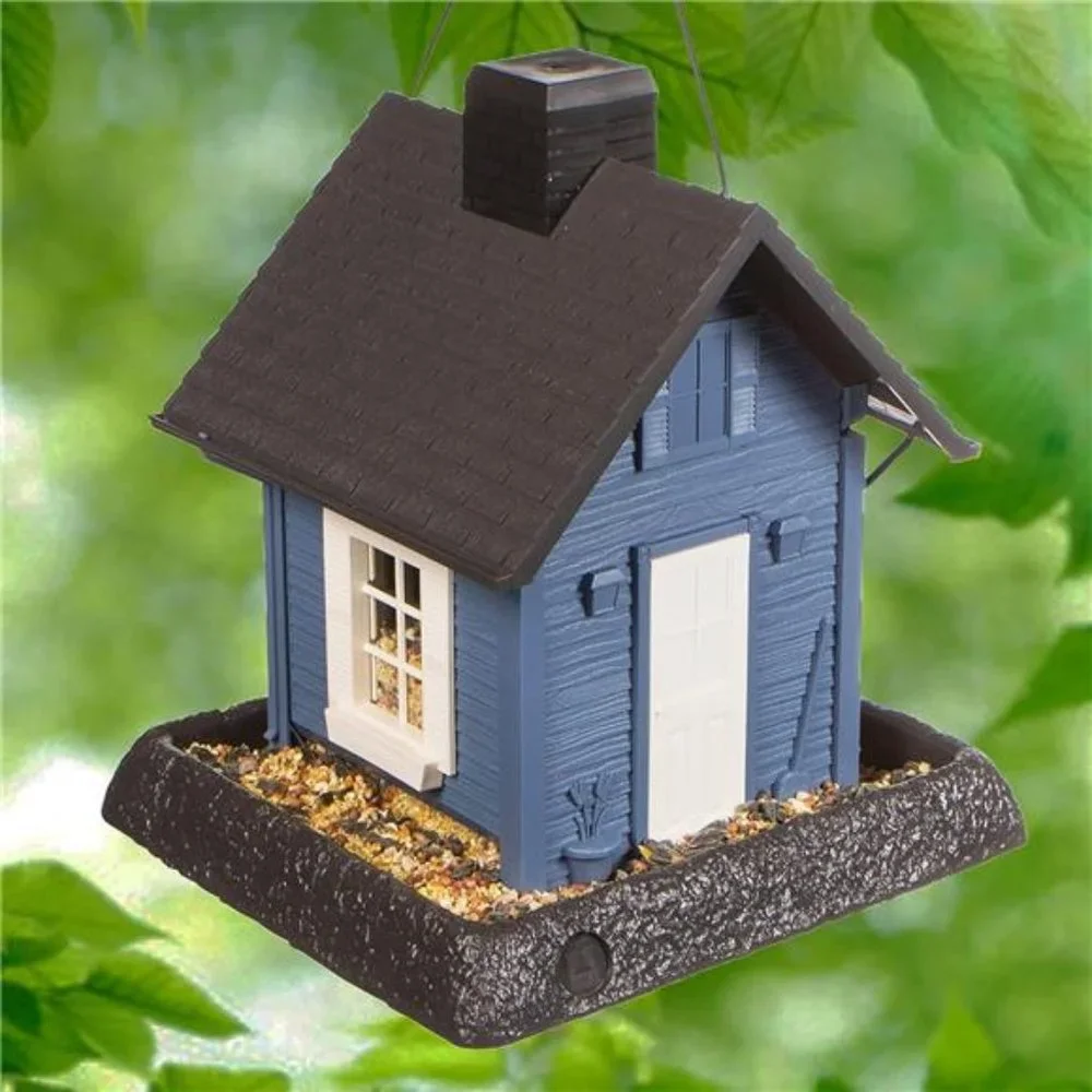 Village Collection Blue Cottage Birdfeeder: Easy Fill and Clean. Squirrel Proof